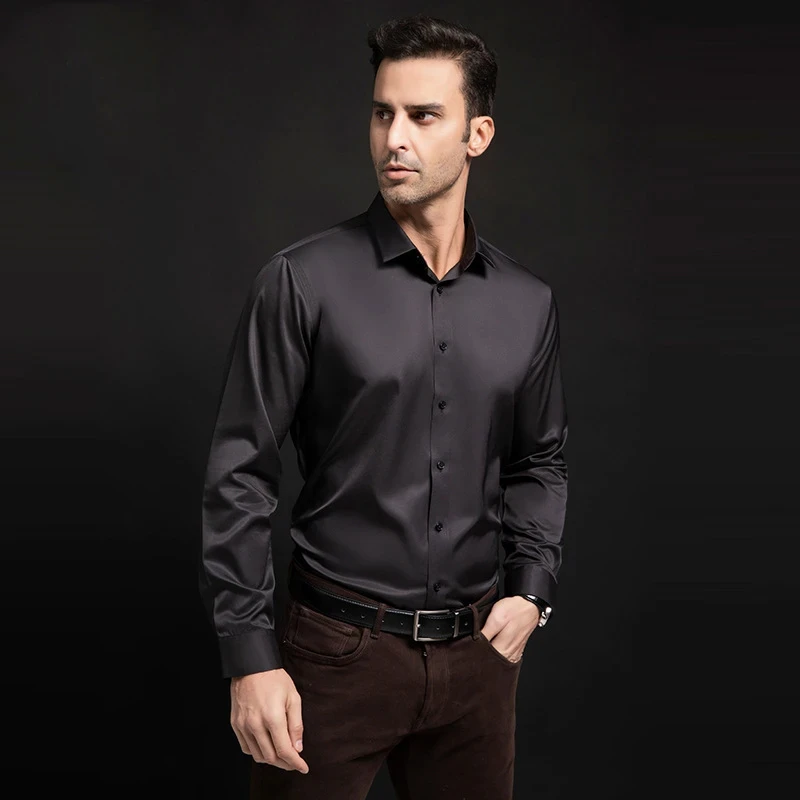 T450 Anti-Wrinkle Smooth Men Shirts Long Sleeve Dress Shirt For Male Slim Social Business Blouse Shirt S-6XL