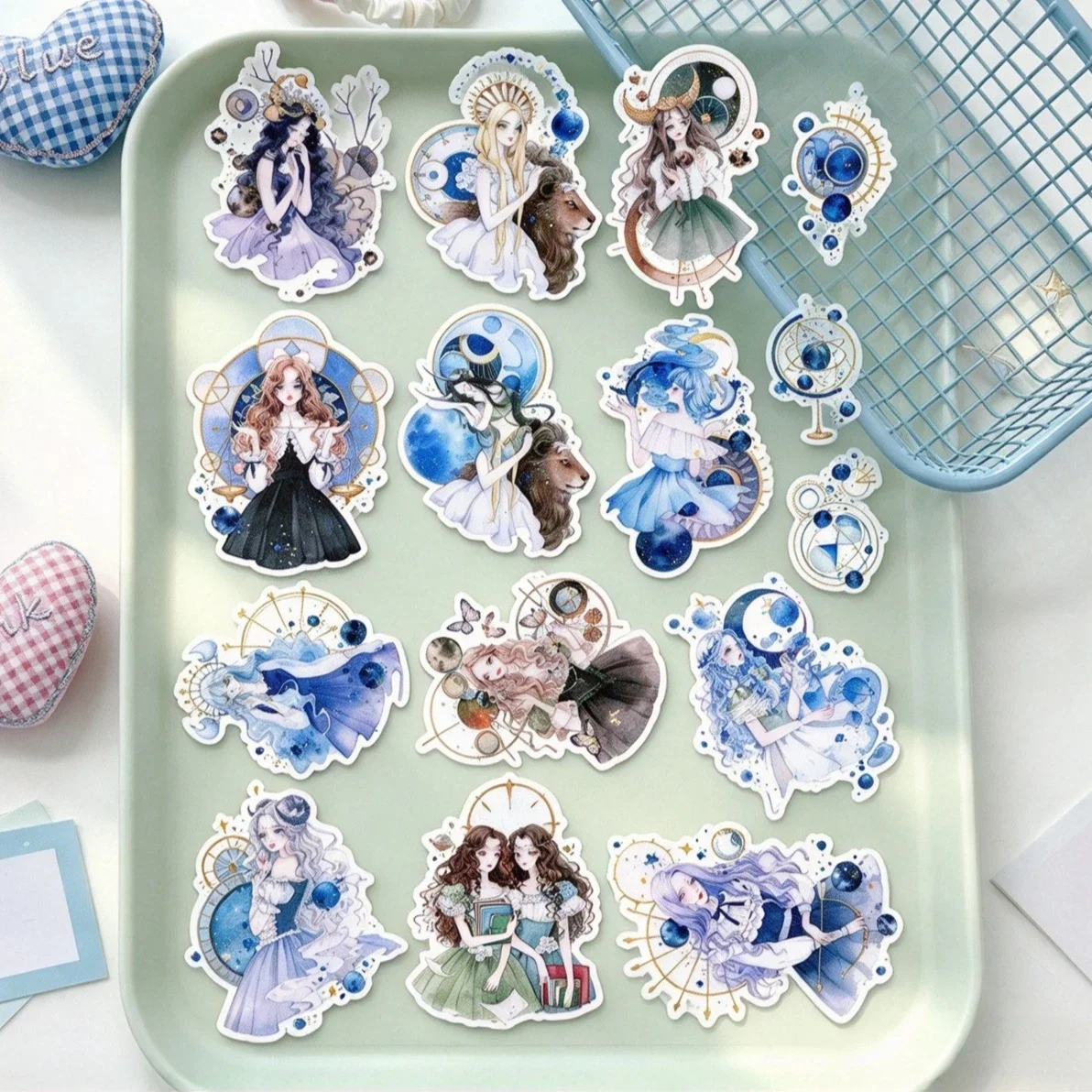 15pcs Girl Handbook Stickers,scrapbooking Handmade DIY Cute Self-Made Ancient Artifacts Decorative Stamps for Journals