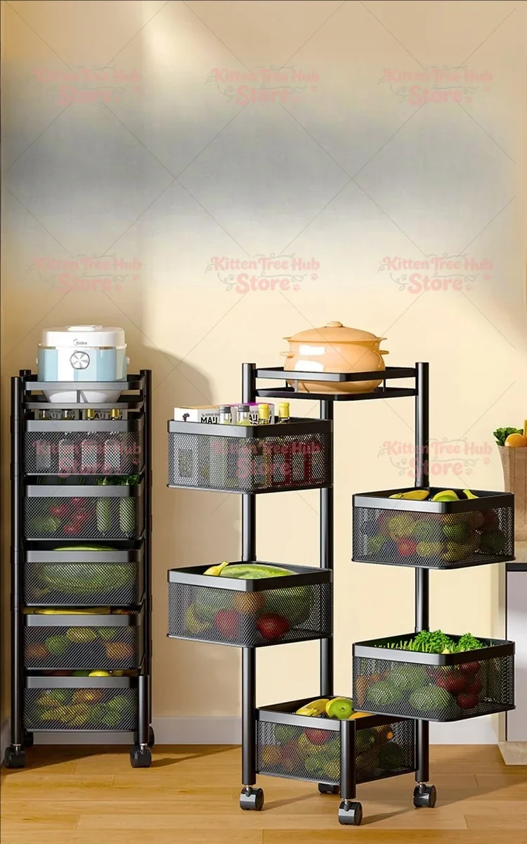 fruit and vegetable basket movable square kitchen rotating storage rack