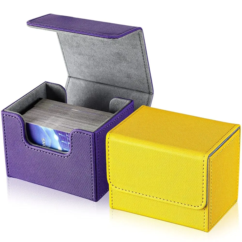 

2 Boxes Leather De Card Boxes Large Size Fit 100 Plus Sleeved Cards De Game For Collectible Playing Compatible With Mtg