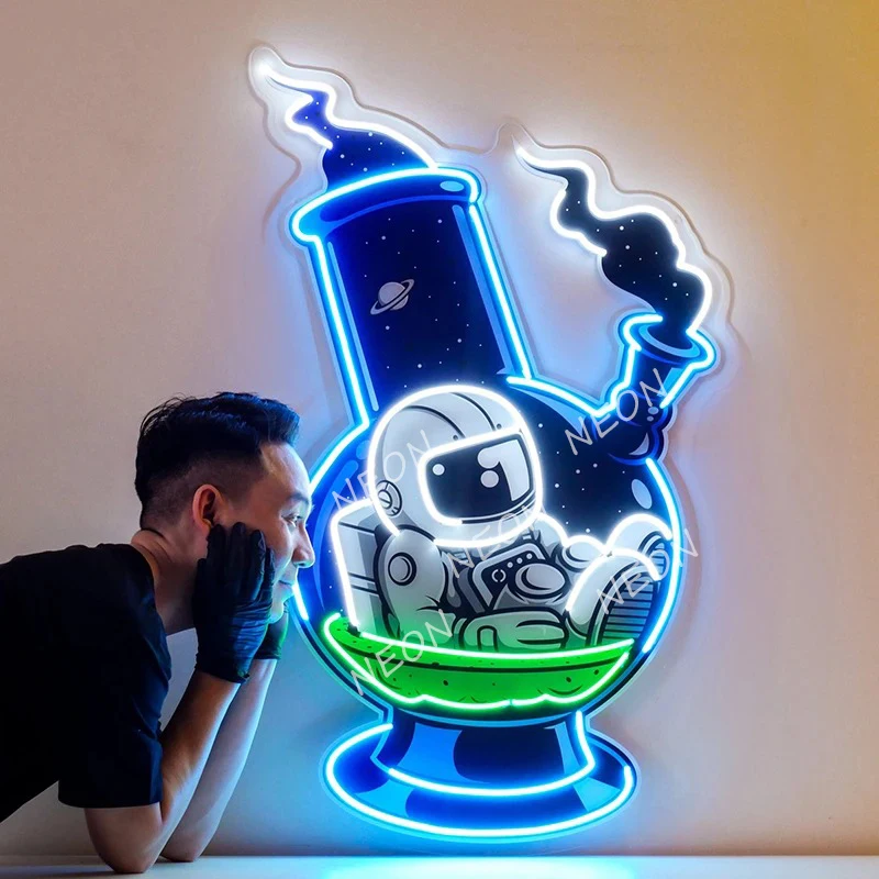 Imagem -01 - Led Neon Acrílico Arte com Astronauta Bong Sinais de Luz Personalizados Quarto e Home Party Decoração da Parede Presente Personalizado Bar Club e Pub led neon acrilico arte com astronauta bong sinais de luz personalizados quarto e home party decoracao da parede presente personalizado bar club e pub 01