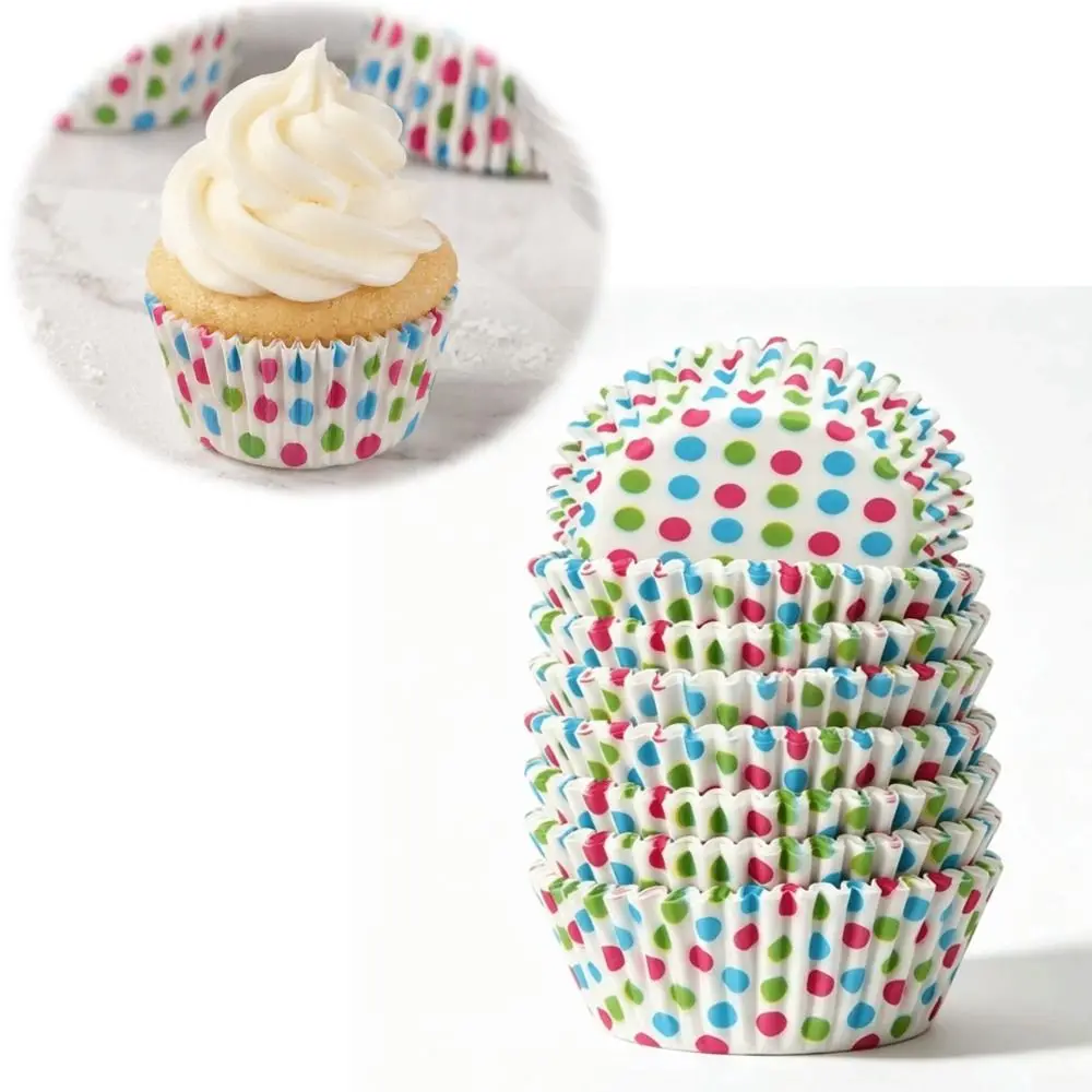 100pcs Paper Dot Cake Cups Heat Resistant Easy Release Cupcake Liners Fluted Sides Oil Proof Muffin Cups