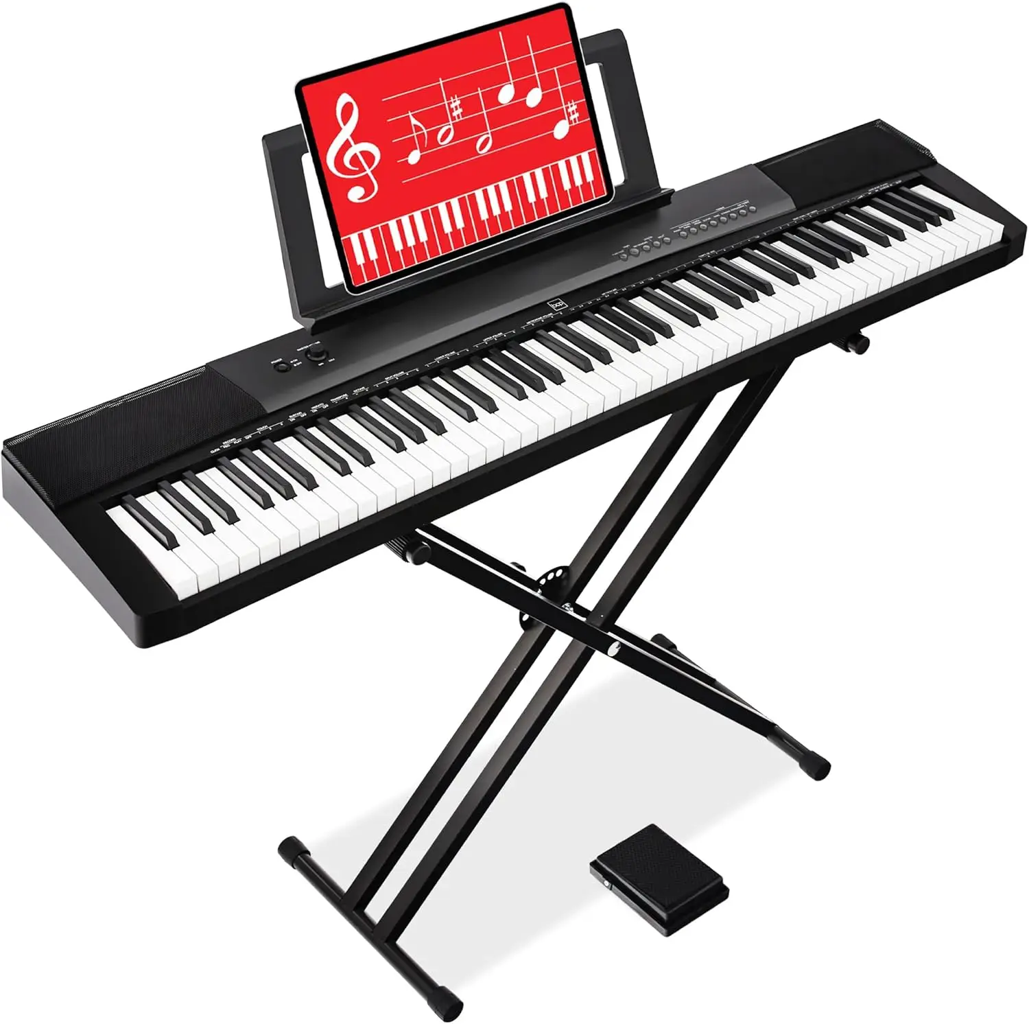 Elektronisches Digitalpiano-Tastatur-Set mit 88 Tasten in voller Größe für alle Erfahrungen mit halbgewichteten Tasten, Ständer und Sustain-Pedal, Schwarz