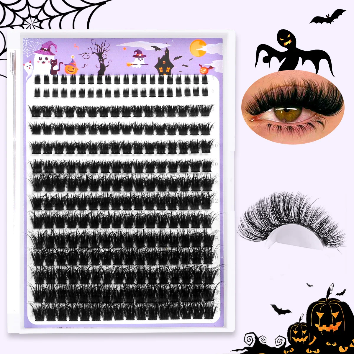 Grappes de cils vaporeux Extension de cils naturel D Curl moelleux Extensions de cils cadeau d'Halloween avec grappes de cils inférieures