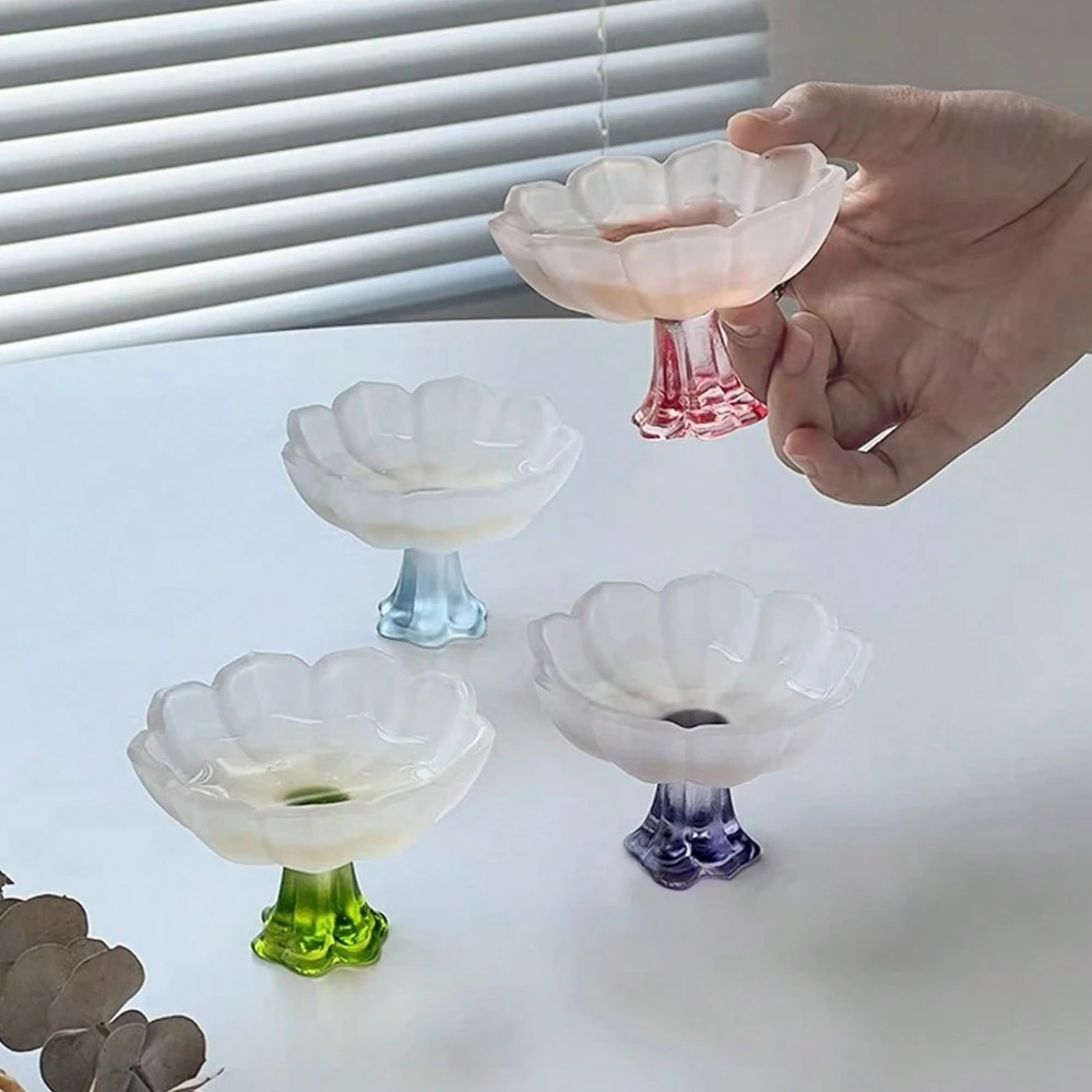 LotusShaped Transparent Dessert Dish Bowl Chinese Aesthetic Tableware Home Kitchen Dessert Fruit Highfooted Tray Tea Tasting Cup