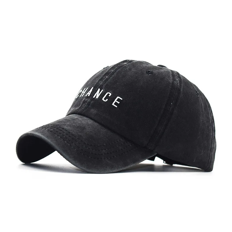 

High Quality Washed Distressed Denim Cotton Baseball Cap Letter Chance Embroidered Hat