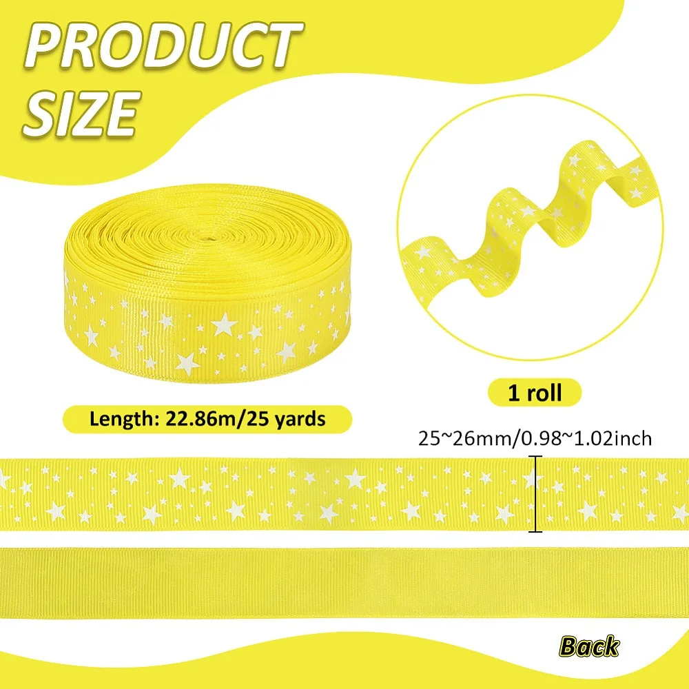 25 Yards Star Polyester Ribbon for Gift Packaing Accessories Yellow Green 1 inch(25~26mm)