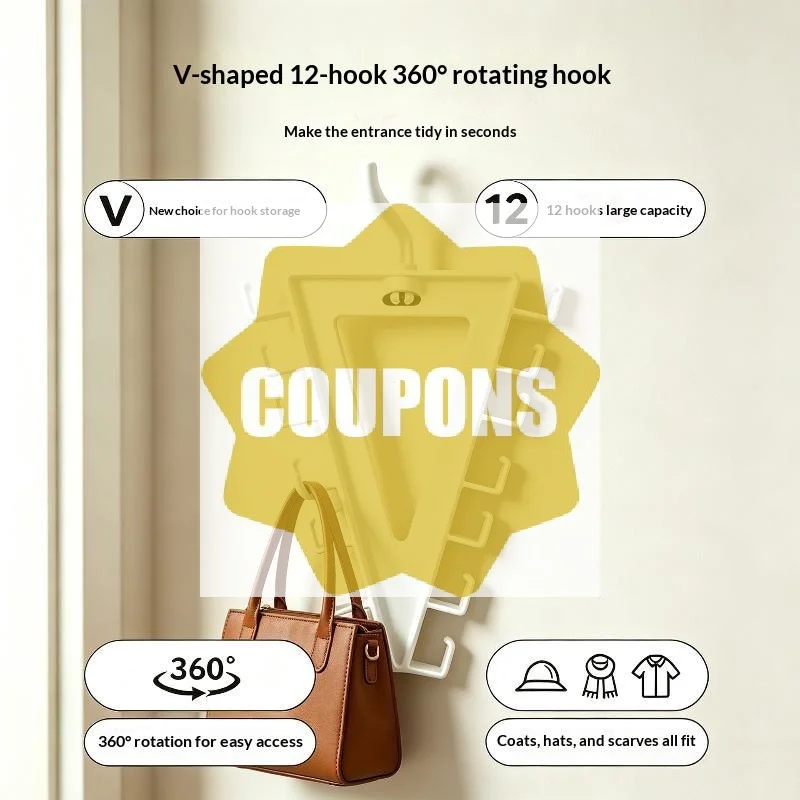 1/2 PCS White V Shaped Over Door Hanger With 12 Hooks 360 Degree Rotation For Storing Bags Hats Scarves Clothes In Entryway