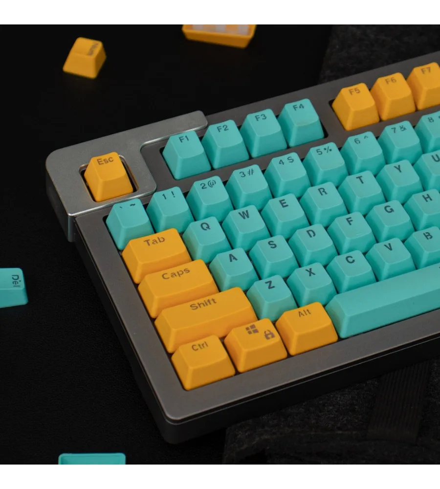 104 key OEM height PBT two-color injection molding mechanical keyboard keycaps mint font translucent gray-green/pink-yellow