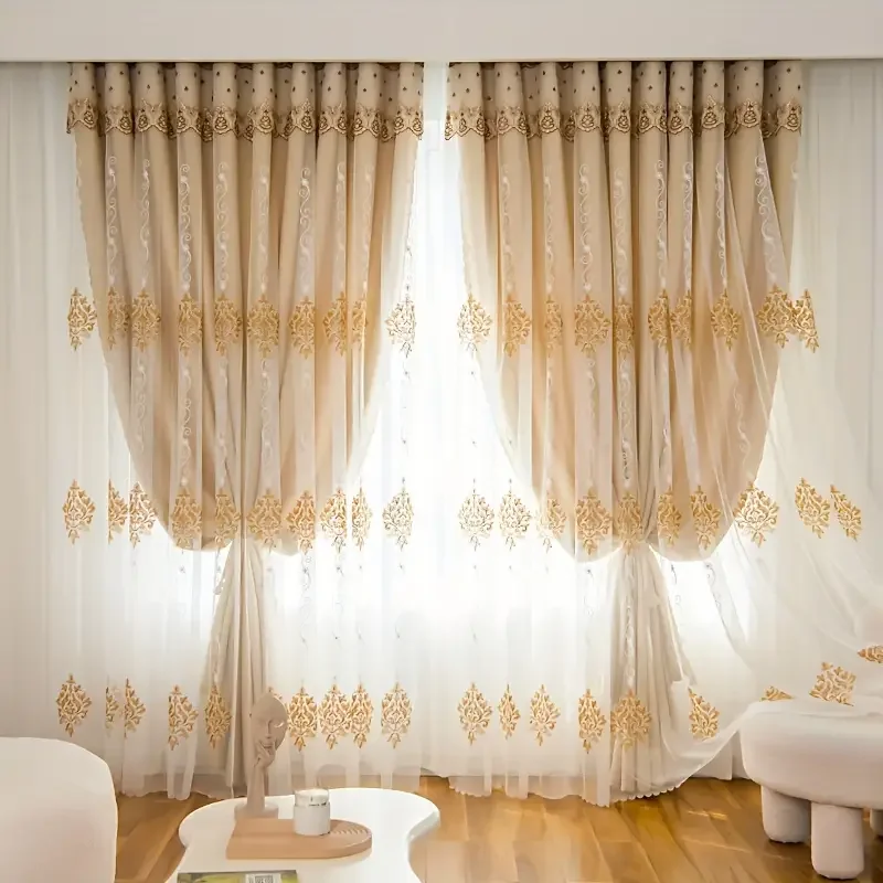 Doppelschichtiger durchsichtiger Vorhang im europäischen Stil, lichtfilterende, nicht transparente Fenstervorhänge, individuelle französische Stickerei für Wohnzimmer und Schlafzimmer