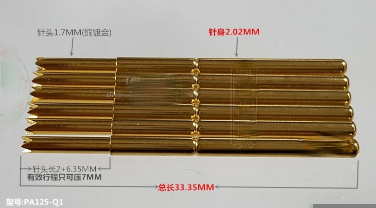 50Pcs 1.7MM Four-claw Test Needle 34MM Spring Probe PA125-Q1 Claw Head Probe 2MM Gold-plated ICT Probe