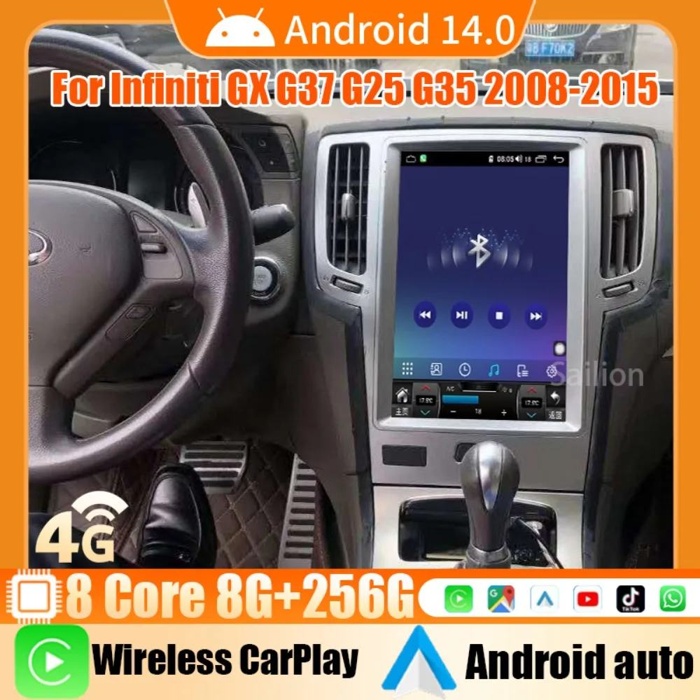 Android14 Car Radio For Infiniti GX G37 G25 G35 2008-2015 Tesla Automotive Multimedia Carplay Auto WIFI Bluetooth Stereo 4G 1Din