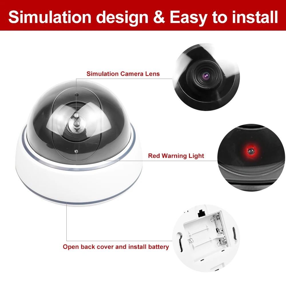 Dome Fake Camera  CCTV Surveillance Simulation Camera Family Safety Protection Flashing LED Light Virtual Intelligent Monitoring