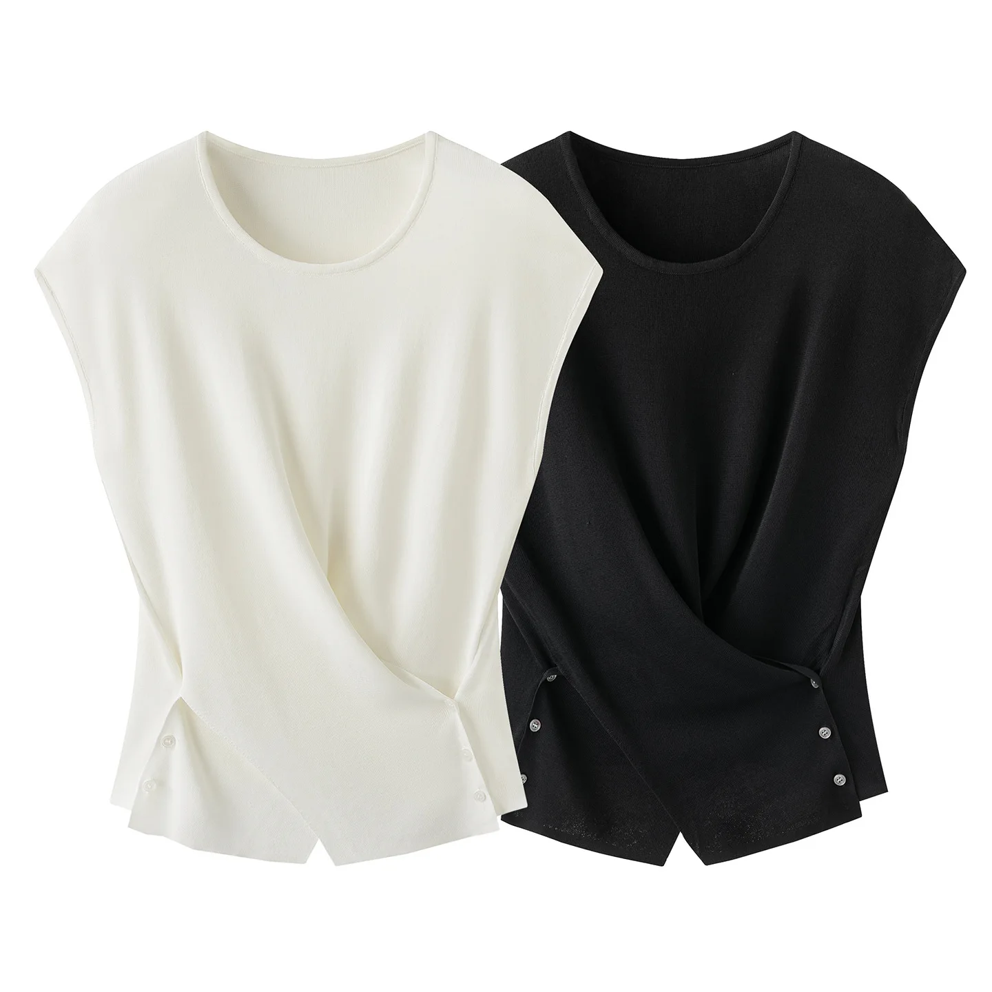 Dave&Di Cross Design Short Sleeved T-shirt 2026 Summer New Gentle Style Forest Temperament Round Neck Top