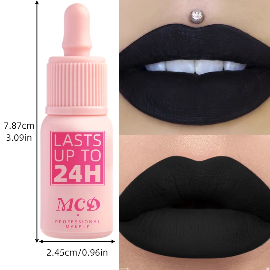 Brillo de labios mate de terciopelo de larga duración, lápiz labial líquido, maquillaje de belleza para mujer, taza antiadherente, tinte de labios resistente al agua, rojo y negro