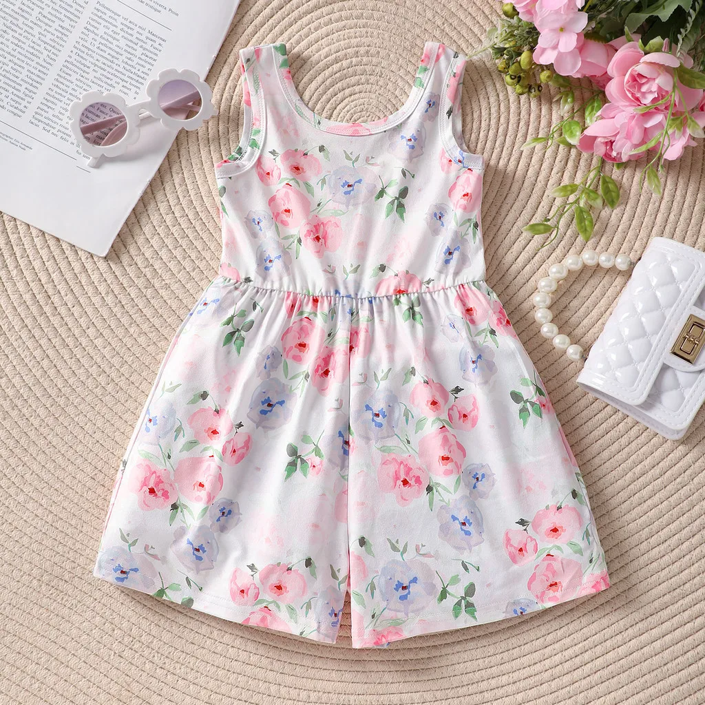 Romper Kids Girl Clothes Sleeveless 3 4 5 6 7 Years Old Summer Casual Cute Fashion Floral Beach Party Toddler Clothing Girl