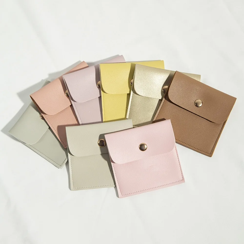 5pcs Quality PU Leather Gold Button Bag Insert Style With Gold Button Jewelry Packaging Pouch Dustproof Gift Pouch Outdoor