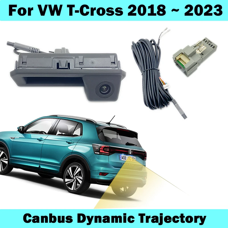 HICAMRUI Rear Camera for VW Volkswagen T Cross T-Cross 2018-2023 Canbus Dynamic Trajectory Camera Plug and Play Without Coding