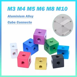 5Pcs Aluminium Alloy Anodized M3 M4 M5 M6 M8 M10 Cube Connector Fixing Bracket Square Spacer Standoff Tee 6 way
