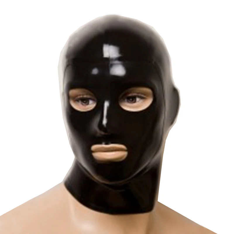 

Latex Gummi Mens Hood Sexy Solid Black Rubber Mask with Eyes Mouth Nostrils Open Handmade S-LM075