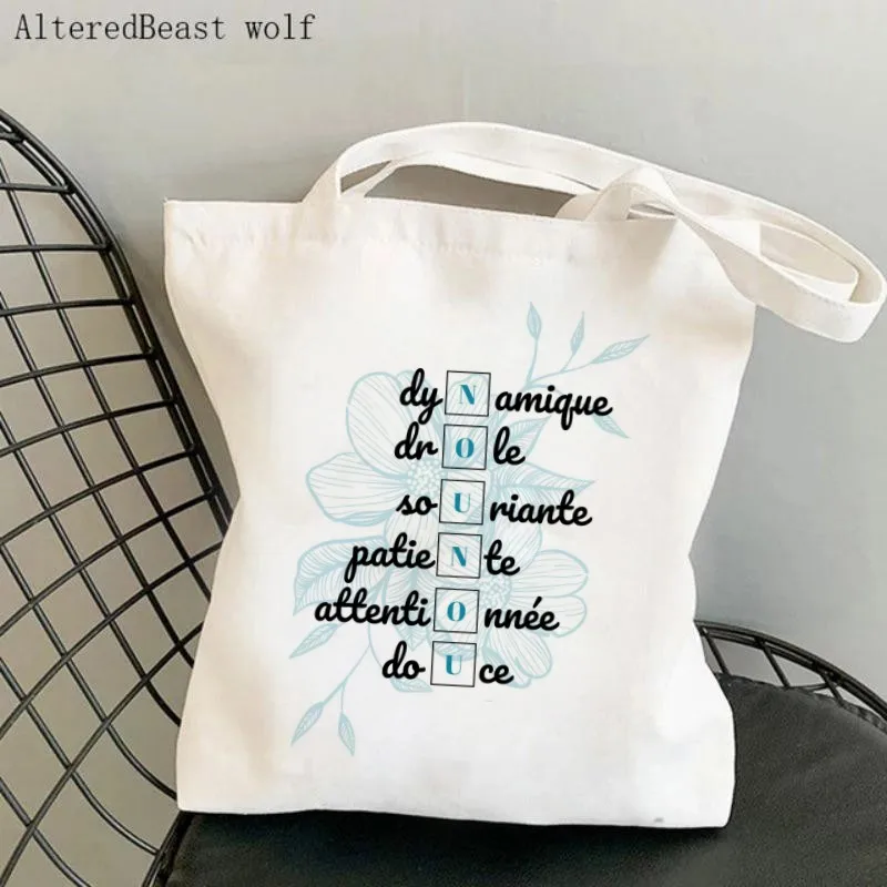 Women Canvas Shoulder Bag Super Nounou Shopping Custom Bag Harajuku Shopping Handbags Tote For Lover Girls friend