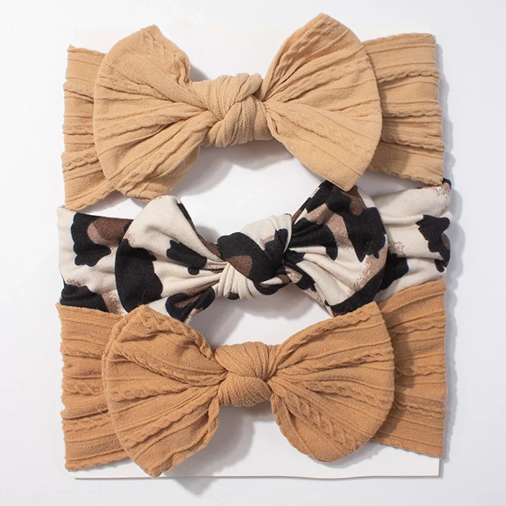

Fashion Newborn Headbands 3PCS Set 1-2Y Baby Girl Hair Bows Headbands Leopard Cow Print Soft Stretch Kids Hair Accessories