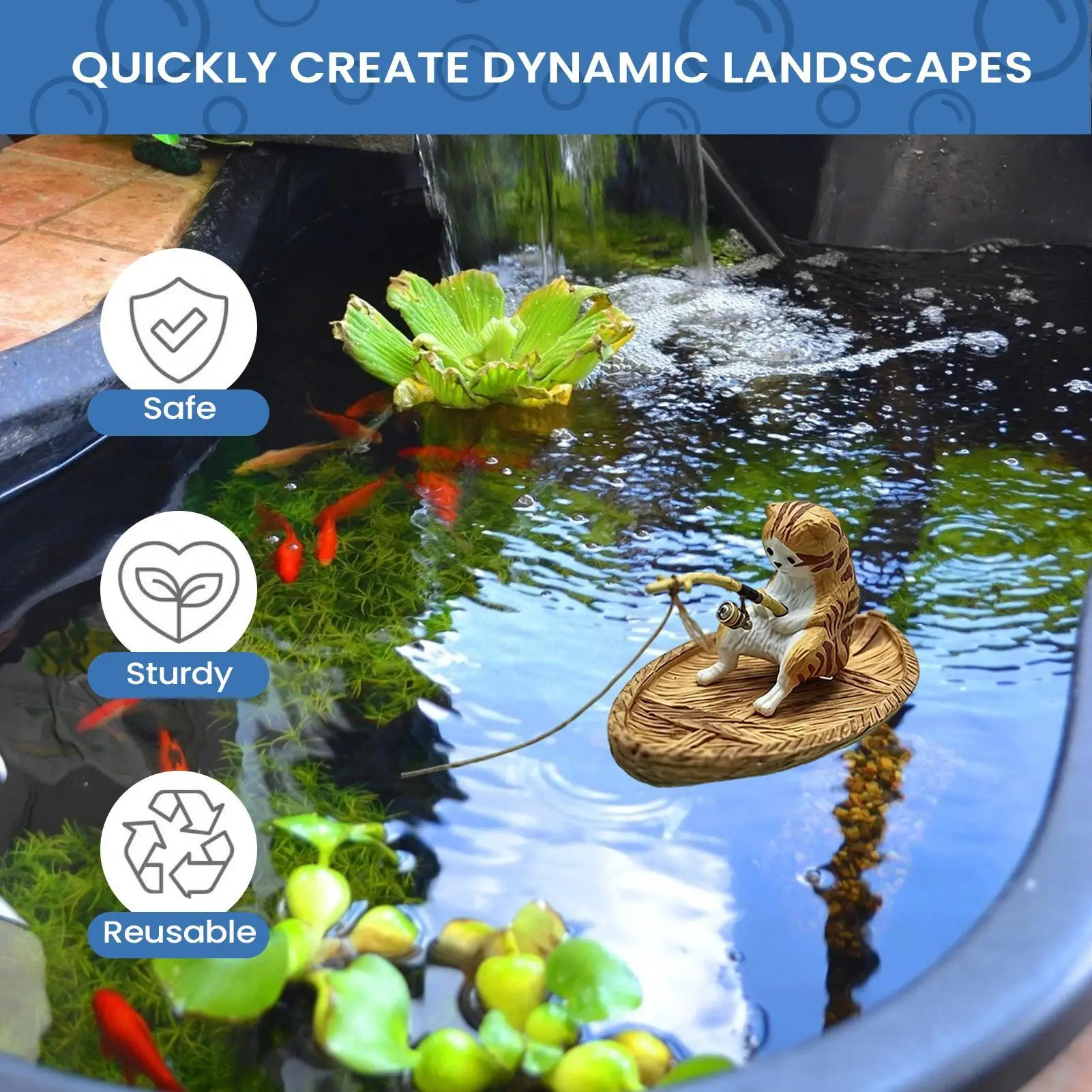 Niedliches Kätzchen-Aquarium-Ornament, Schwimmende Hängende Katzen-Dekoration für Fischbecken, Garten, Teich, Zuhause, Büro, Landschaftsgestaltung, Außenbereich – Detail 3