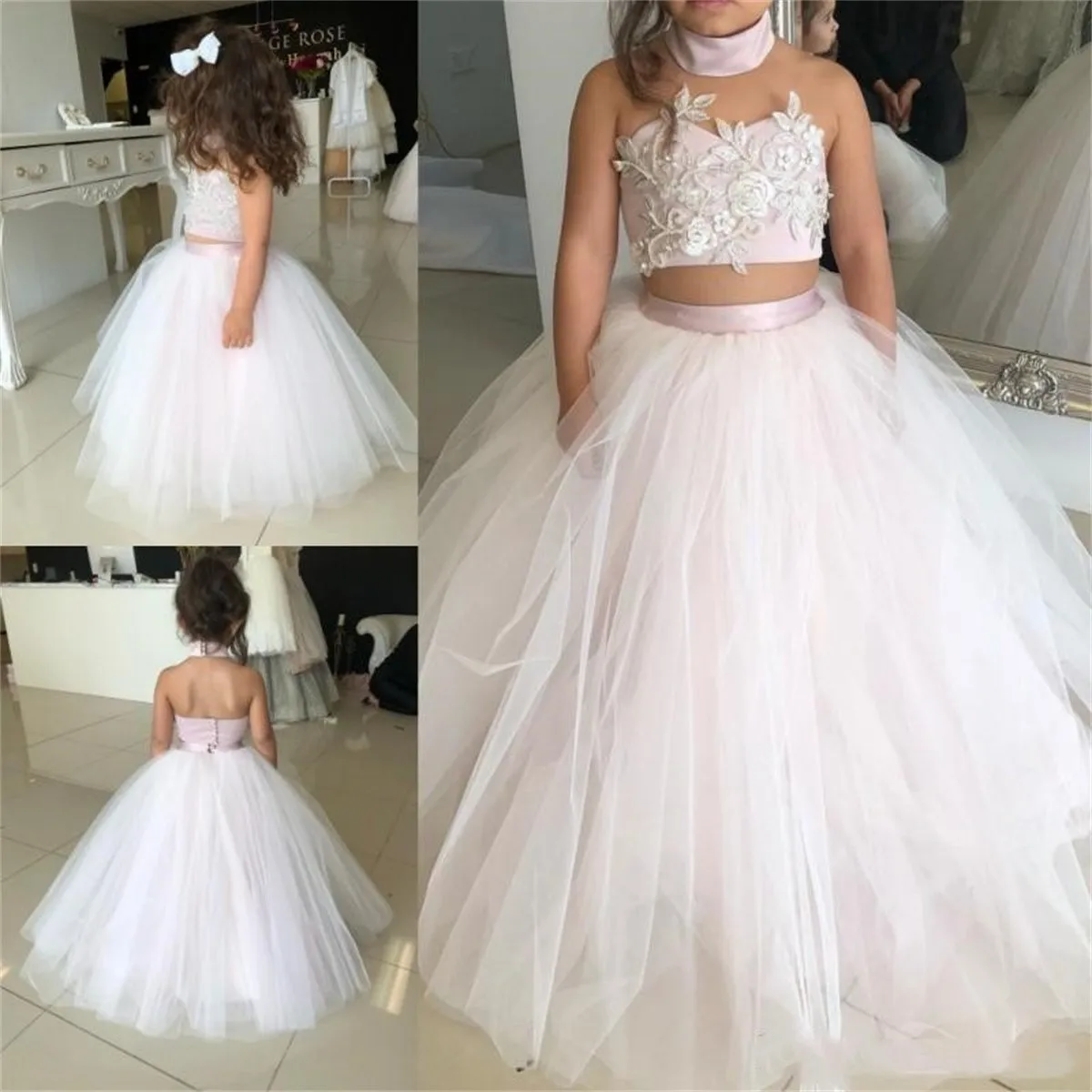 White Flower Girl Dresses Special Occasion Dress For Weddings Floor Length Kids Pageant Dress Lace Communion Dress