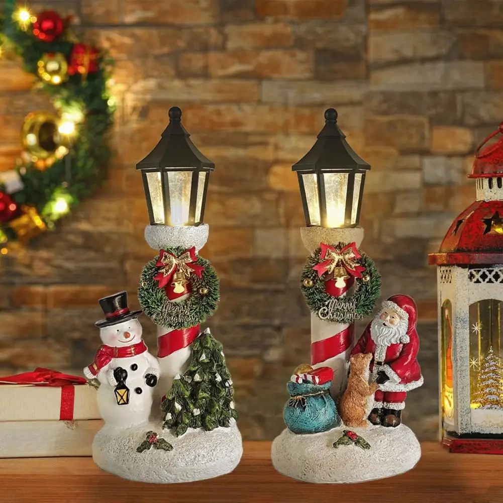 

Durable Christmas Decoration Led Light-up Santa Claus Snowflake Christmas Ornament Decor Resin Xmas Figure Festive Tabletop