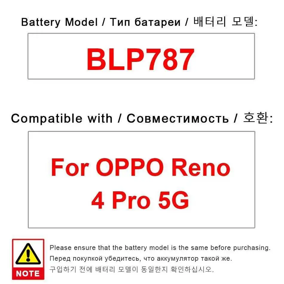 

Mobile Phone Battery For Oppo Reno 4 Pro 5G 2000Mah BLP787 Long-Lasting