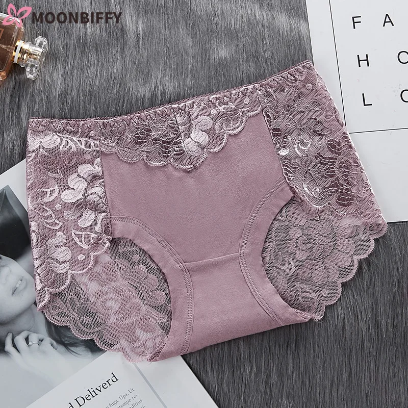 Women Cotton Underwear Panties Sexy Lace Mid-Waist Hollow Female Briefs Hip Lift Underpants for Lady Large Size Lingerie