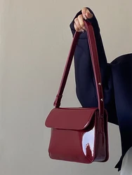 Autumn Winter New Women Crossbody Bag Red Gloosy Square Faux Leather Female Single Shoulder Bag Classic Vintage Textured Bag