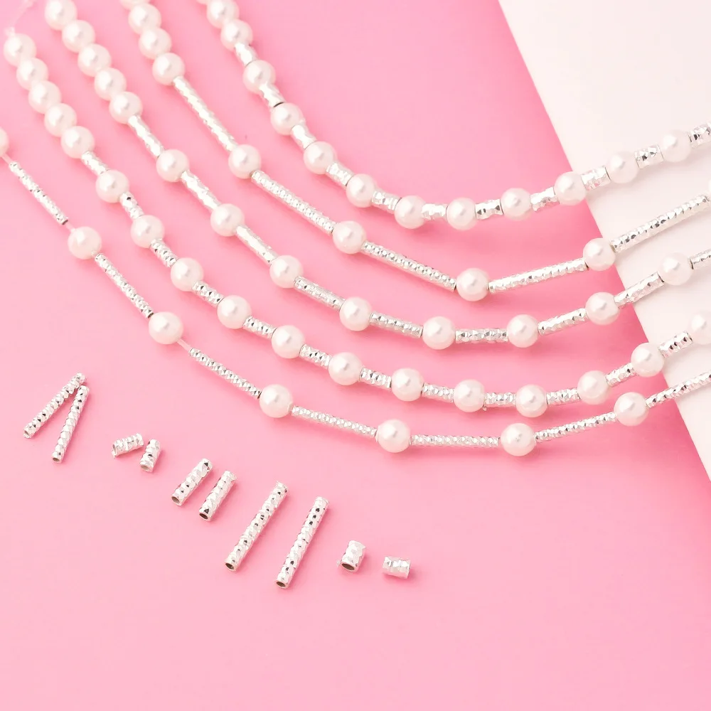 Tubo floreale smerigliato con struttura in cristallo di ghiaccio Perlina cava dritta in argento sterling S925 per la creazione di gioielli con perle