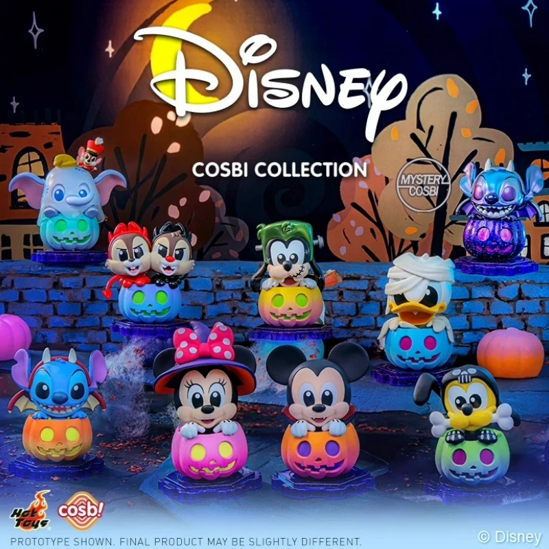 Novos brinquedos quentes disney mickey mouse e amigos abóbora série caixa cega kawaii dos desenhos animados ponto mickey figura presentes de halloween crianças