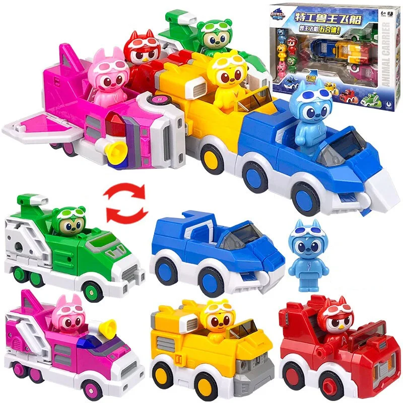 5 IN 1 Super Dino Power Mini Force Transformation Car Toy Action Figures Mini Force X Deformation Airship Toy for Christmas Gift