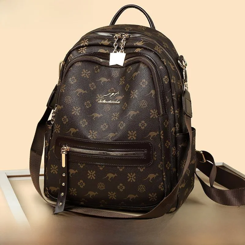 lightweight-leather-backpack-women's-2025-new-print-travel-bag-multi-functional-mom-bag-soft-hand-feel-commuter-style