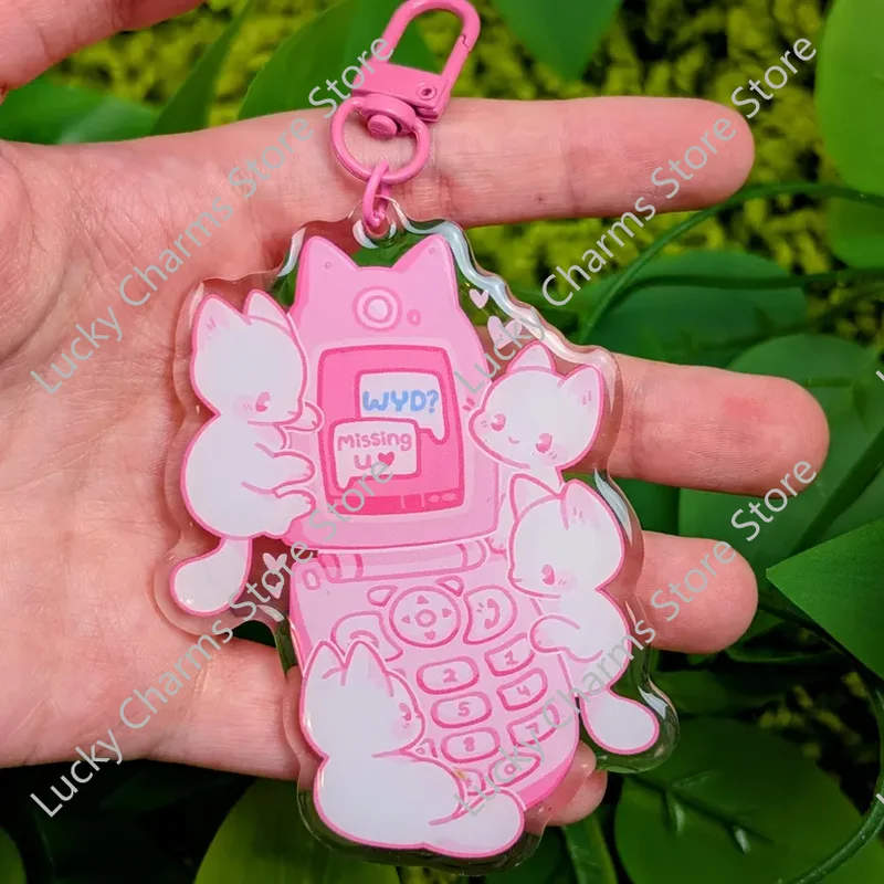 Phone Accessories Aesthetic - Кавайный акриловый брелок в виде кролика-раскладушки,