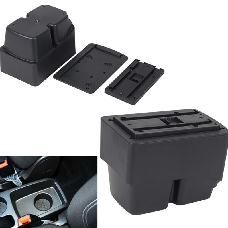 

Center Console Armrest Box Double Layer Storage Box for Fiesta 7 USB Ports Auto Interior Accessory Black