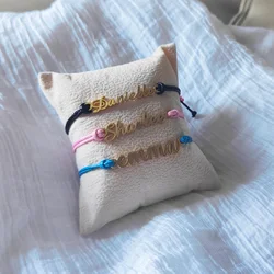 Customized handmade name bracelet, adjustable color rope bracelet, stainless steel name DIY jewelry gift