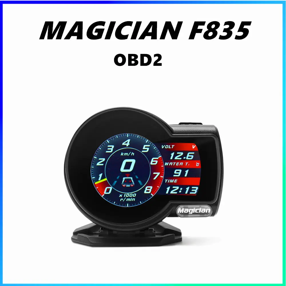 Magician F835 Plus OBD2 Gauge Head Up Display Car Digital Boost Gauge Voltage Speed Meter Water Temp Alarm Oil Auto F 835 OBD 2