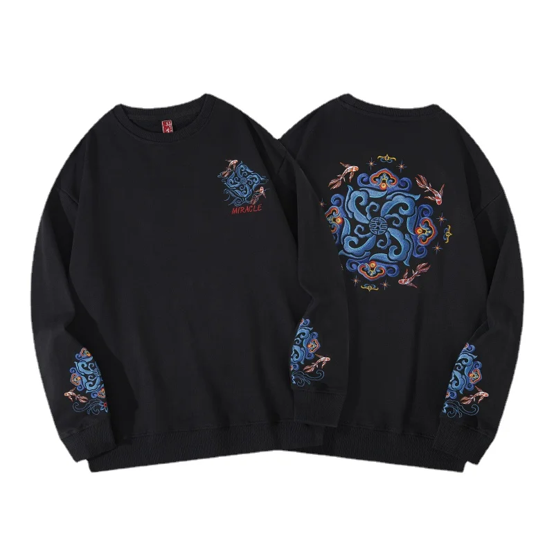 Embroidery Hoodies Men Women Chinese Vintage Hoodies Streetwear Crewneck Sweatshirt Casual Harajuku Cotton Pullover Unisex 2023