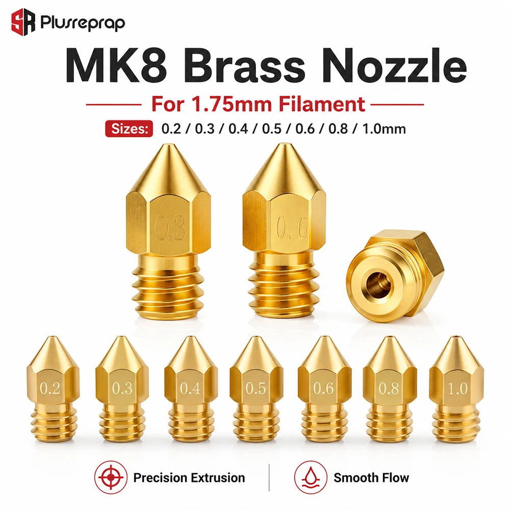 5/10PCS MK8 Brass Nozzle 0.2MM 0.3MM 0.4MM 0.5MM Extruder Print Head Nozzle For 1.75MM CR10 CR10S Ender-3 3D Printer Accessories