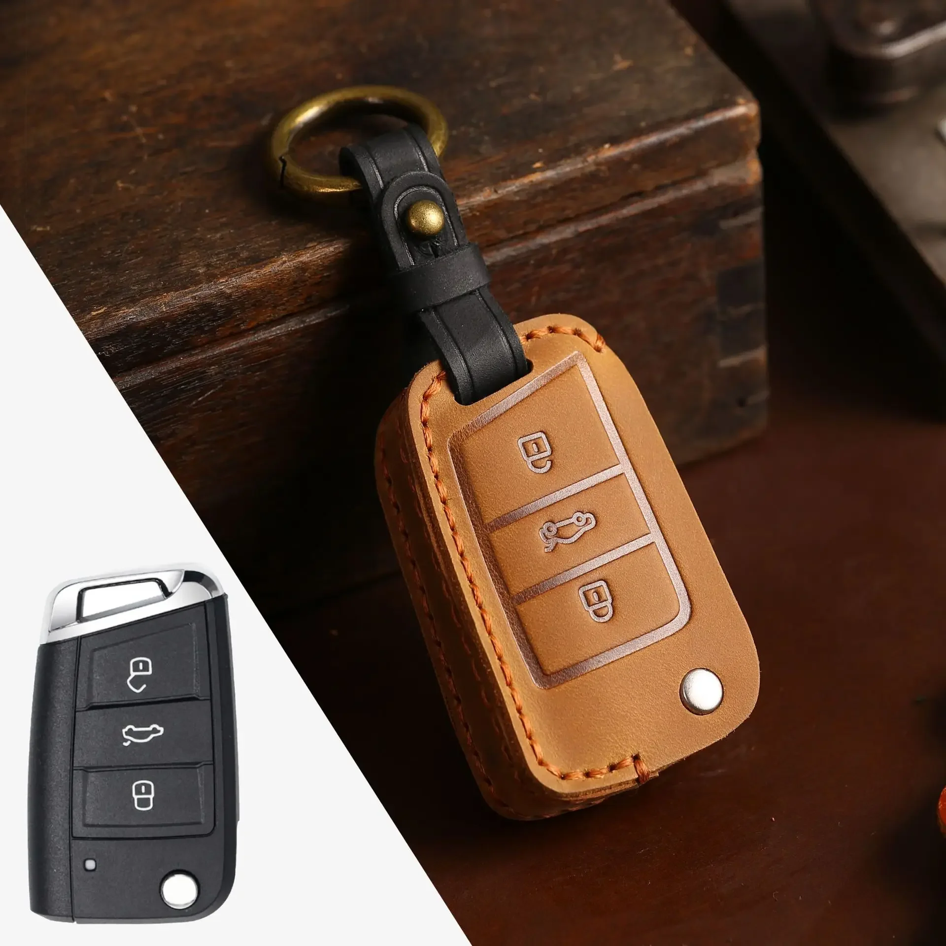 leather cover For Volkswagen VW Golf 7 Gti Mk7 R Touran Skoda Octavia 3 Superb Karoq Kodiaq Seat Leon Mk3 Ateca Car Key Case set