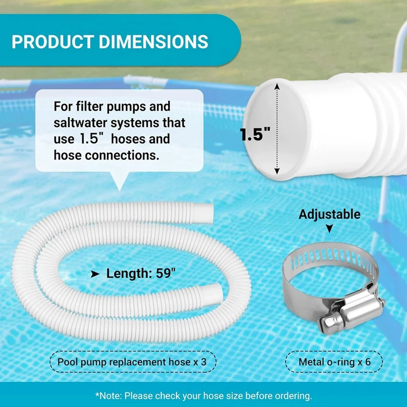 1.5Inch X 59Inch Pool Hoses-Skimmer Pool Hoses For Pool Pump Filter,Pump Hoses Tubes For Above Ground Pool Sand Filter Durable