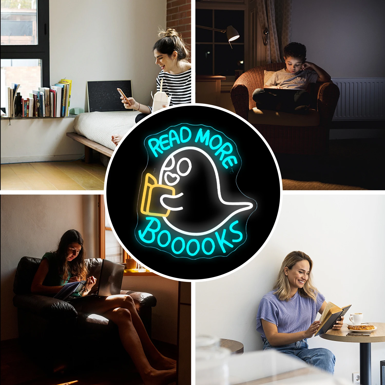 Read More Books Neon Sign Penguin Room Decoration For Library Study Children's Room Club Dimmable Wall Hanging Sign USB Logo