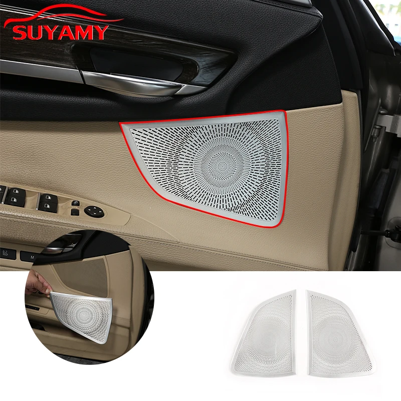 Stainless Steel Silver Car Front Door Speakers Horn Net Trim Cover For 2009-2014 BMW 7 Series Auto Interior Accessories