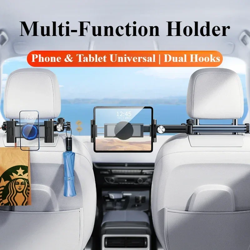 Hipacool Telescopic Car Phone Holder Tablet Seat Back Stand Headrest Adjustable Magneitc Car Tablet Bracket for 5.6-11.8“Device