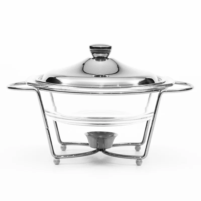 

Stainless steel glass serving hot pot small hot pot hotel hot pot new food heater circular glass dining stove