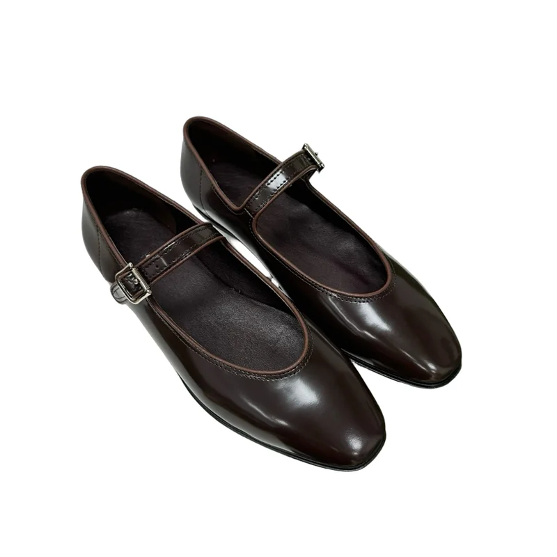 

Withered Genuine Leather Flat Loafers Women French Lazy Brown Elegant Mary Jane Shoes Women Retro Slip On Shoes