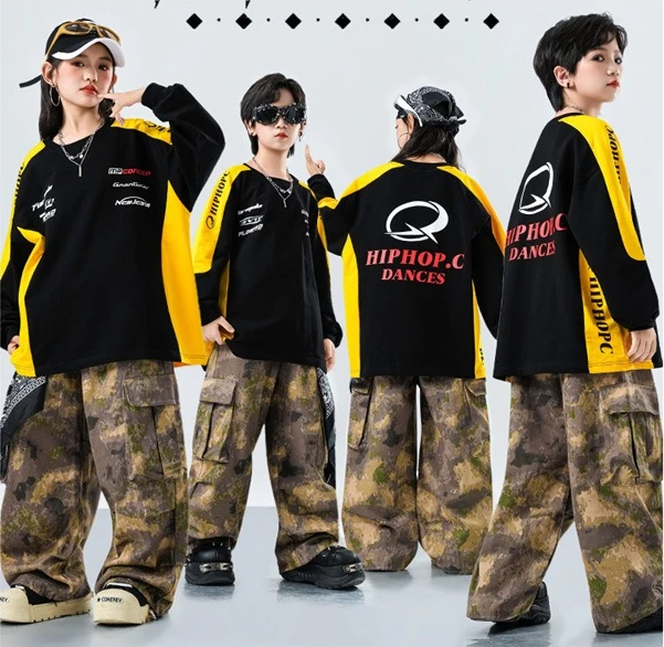 

Hip Hop Dance Clothes Sets Boys Long Sleeve Tops Camo Pants Stage Dance Wear Group Jazz Street Dance Performance Costume